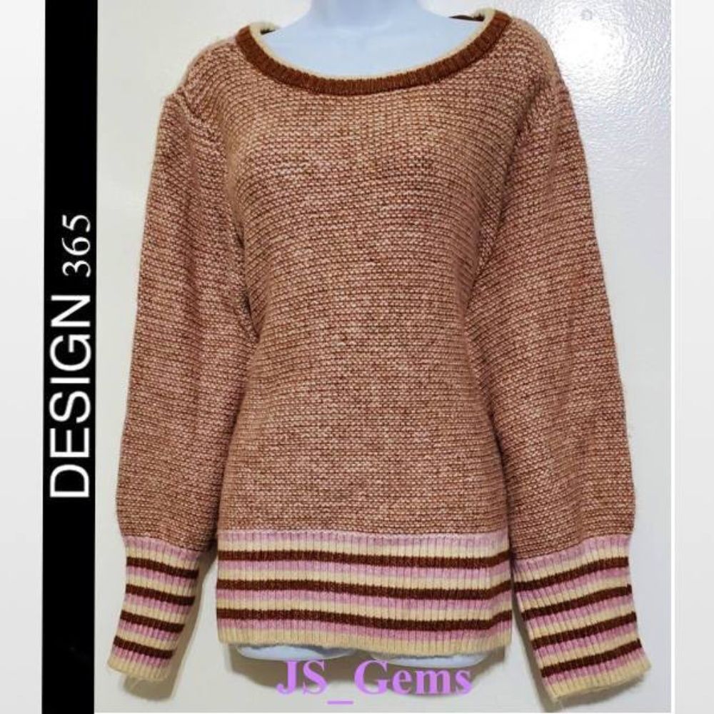 New Design 365 Sweater Women's Plus 3X Brown Pink Striped Chunky Knit NWT